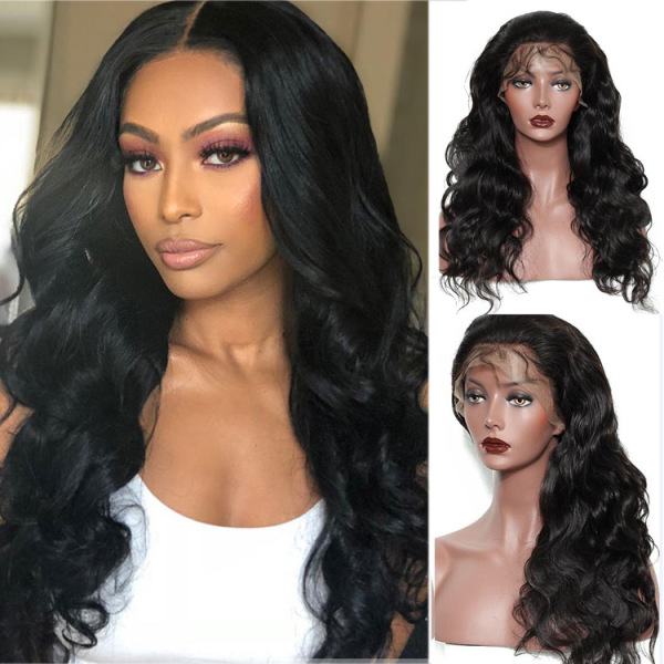 Beautiful Long Body Wave Natural Black HD Lace 360 Lace Frontals Wig Pre-Plucked