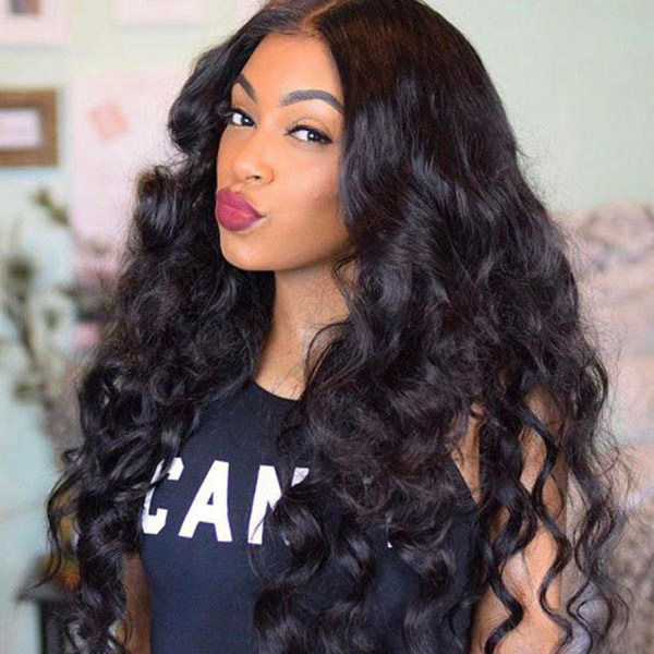 Invisible Long Natural Black Loose Wave 360 Glueless Wigs Pre-Plucked