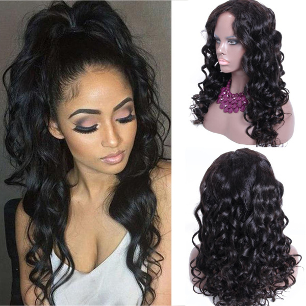 Long Pre-Plucked Natural Black Loose Wave Soft 360 Lace Wigs Look Natural