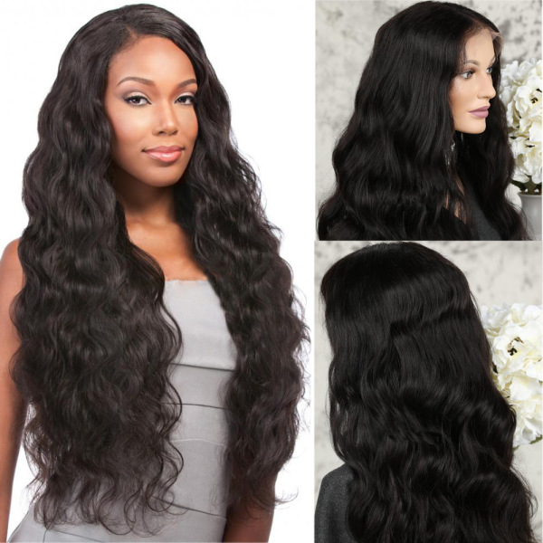360 Wigs Long Body Wave Natural Black No Tangle No Shed Breathable Pre-Plucked Invisible Wigs