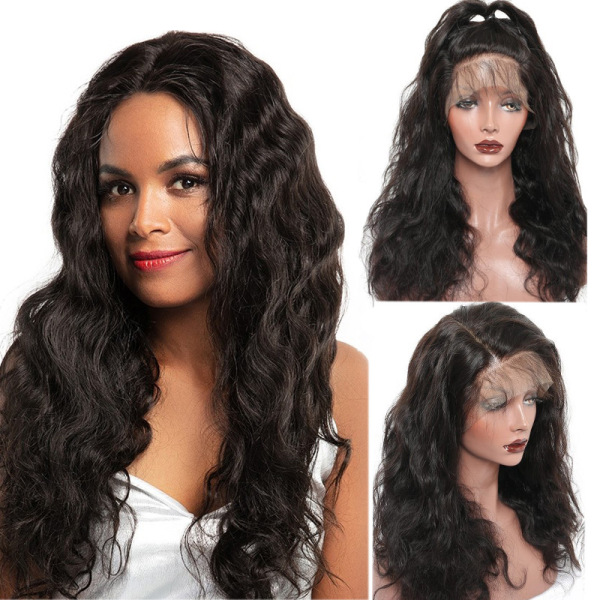 Long Body Wave Natural Black Pre Plucked Hairline 360 Lace Front Wig Look Natural