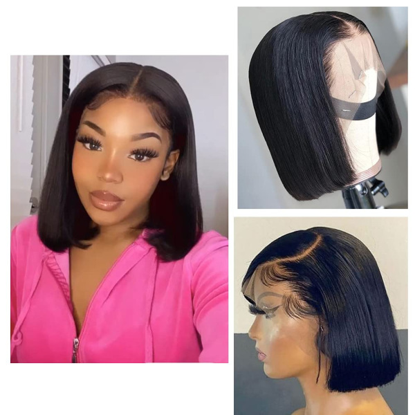 Invisible 360 Lace Front Wigs Glueless Medium Straight Hair Natural Black Middle Part
