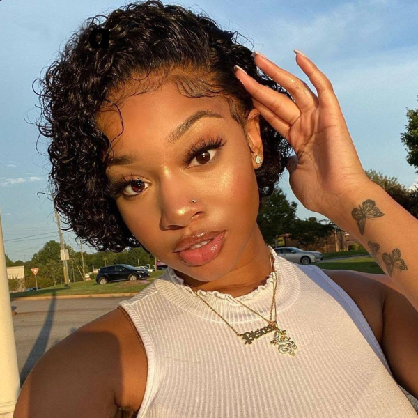 Invisible Water Wave Lace Remy Human Hair Wigs Lace Front Wig Pixie Cut Bob Top HD Lace Pre-Plucked Curly Wigs