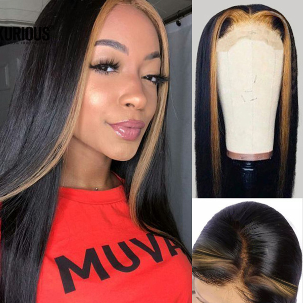 4x4 Lace Front Wig Invisible Straight With Highlight Pre-Plucked Lace Front Human Hair Wigs