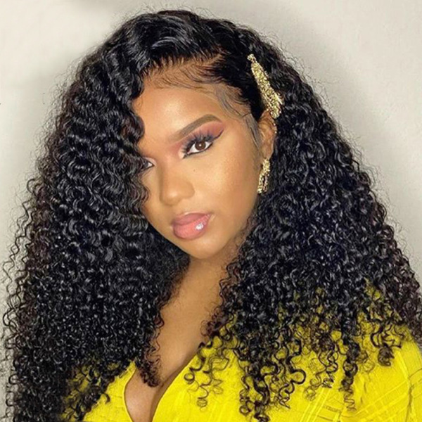 Kinky Curly 13x4 Lace Frontal Human Hair Wig HD Transparent Lace Wig With Baby Hair Fake Scalp Wigs