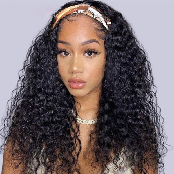 Wet and Wavy 2 In 1 Headband Wigs Human Hair Wigs Easy To Wear