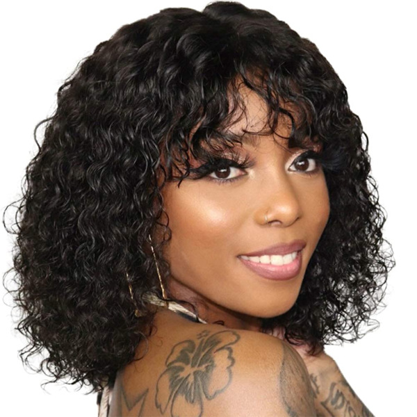 4X4 Curly Wig With Bangs Grade 10A Virgin Human Hair 150% Density Lace Front Wigs Natural Looking