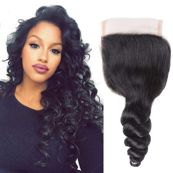 Brazillian Hair Loose Wave Lace Closure Size 4*4 100% Human Hair Loose Wave Top Lace Closure Free Part Natural Black Color