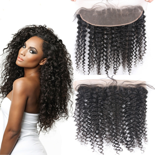 7A Peruvian Virgin Hair Kinky Curly Lace Frontal Closure 13"*4" Bleach Knots Full Lace Frontal Piece