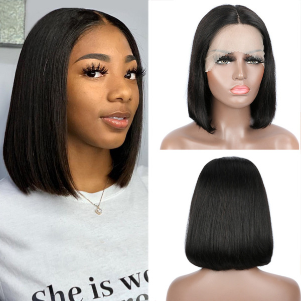 Breathable Silky Straight T-Part Bob Wig Middle Length 14Inch Human hair Wig Look Natural