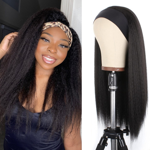 Kinky Straight Headband Wig Human Hair Glueless Half Wig With Easy Head band Yaki Headband Affordable Human Hair Wigs
