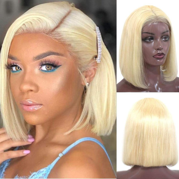 Glueless 613 Blonde Lace Front Bob Wigs Human Hair Colored T Part Lace Wig Pre Plucked Invisible Hairline with Baby Hair