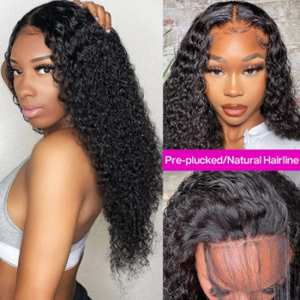 Lace Front Human Hair Wigs Remy Hair Curly Lace Frontal Wig 180 Density Pre-Plucked Top HD Lace Look Natural