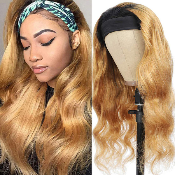 Affordable Blonde Headband Wig Body Wave Human Hair 150% Blonde Scarf Wig For Women
