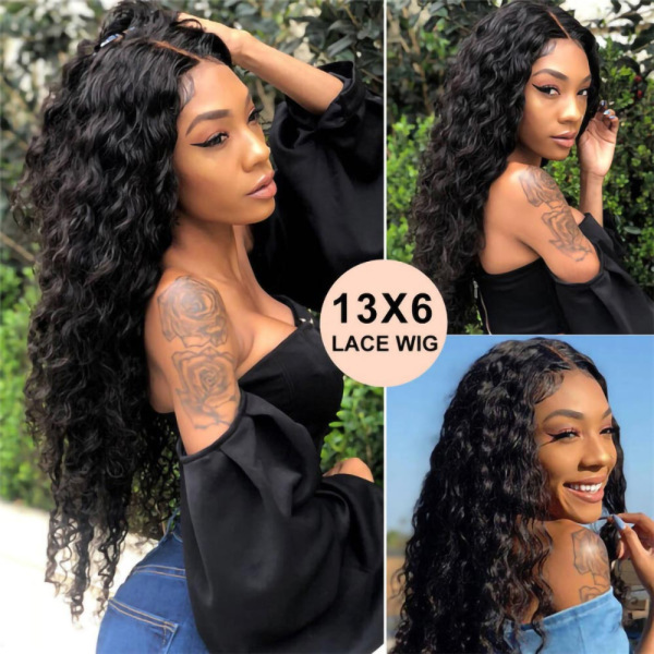 Invisible Top HD Lace 180% Density 13x6 Lace Frontal Natural Black Curly Human Hair Wigs Glueless Brazilian Wigs With Baby Hair