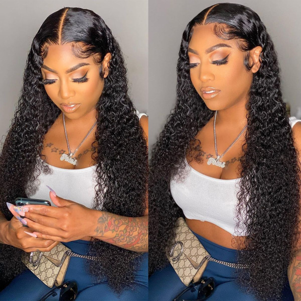 Transparent Lace 13x4 Lace Frontal Wig Top HD Lace Brazilian hair Curly Pre Plucked Glueless With Baby Hair Natural Color