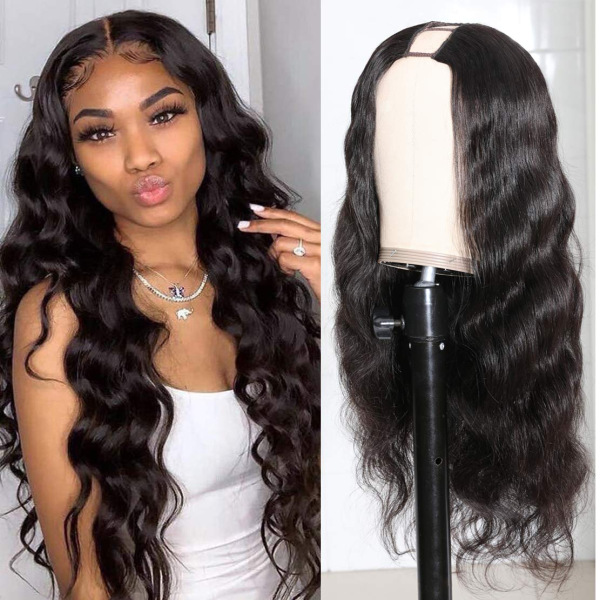 U Part Wigs Virgin Human Hair Extension Body Wave Glueless U Shape Wigs With Straps Look Natural
