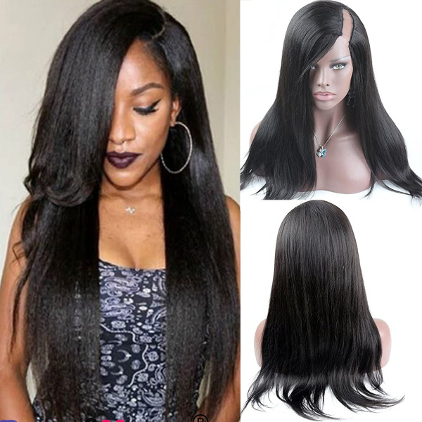 10A Grade Brazilian Virgin Human Hair Left U Part Wigs Breathable Silk Straight Natural Black Wig Pre-Plucked